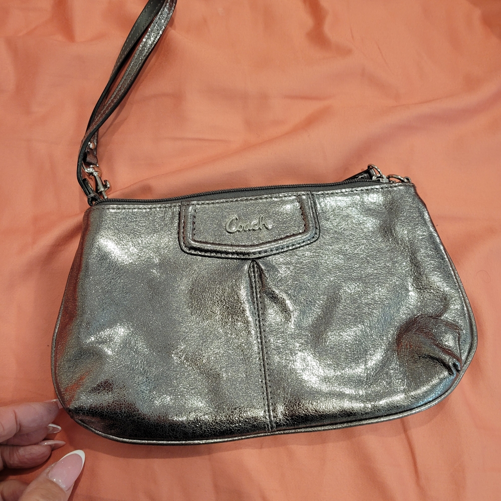 Coach Metallic Silver Wristlet